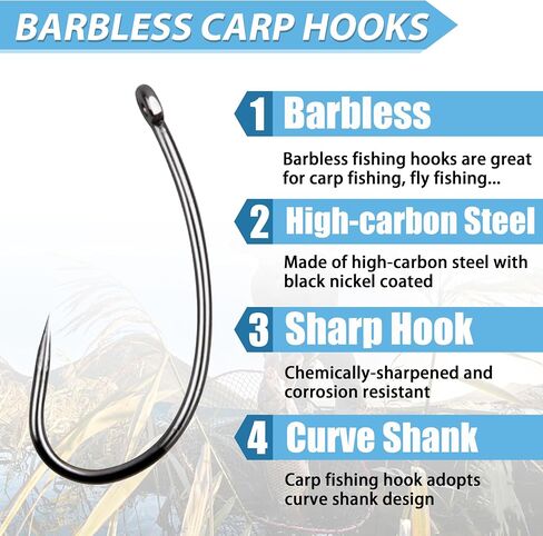 FUSIGO Carp Fishing Hooks Barbless, 110pcs Crappie Hooks Trout Circle Curve Shank Crank Fly Tying Hooks for Freshwater Saltwater Fishing, 10#, 8#, 6#, 4#, 2# in Saudi Arabia