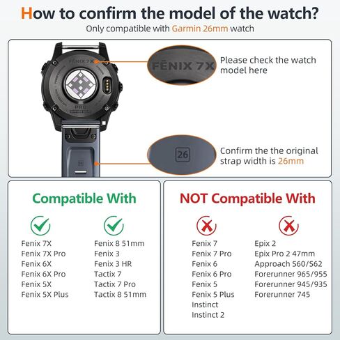 GEAK 26mm Quickfit Watch Band Compatible with Garmin Fenix 6X/6X Pro/Fenix 7X/7X Pro Band Soft Silicone Replacement for Fenix 5X/5X Plus/Fenix 8 51mm Band/Fenix 3/Fenix 3 HR/Fenix 6X Pro Smartwatches in Kuwait