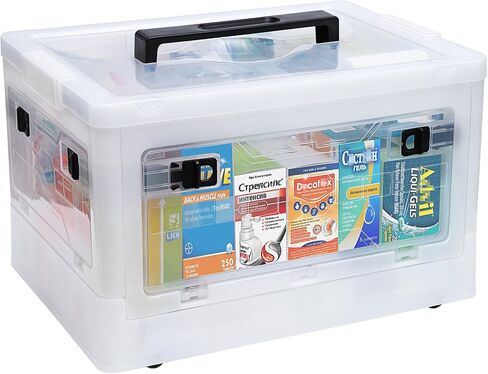 Medicine Storage Box with Handles, Large Capacity First Aid Box, Clear Medical Supply Organizer with Removable Tray, Multipurpose Plastic Medicine Chest with Wheels in Saudi Arabia
