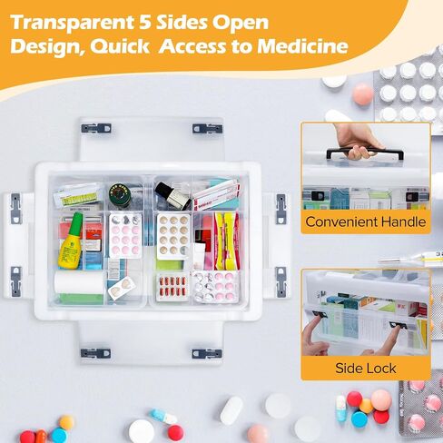 Medicine Storage Box with Handles, Large Capacity First Aid Box, Clear Medical Supply Organizer with Removable Tray, Multipurpose Plastic Medicine Chest with Wheels in Saudi Arabia