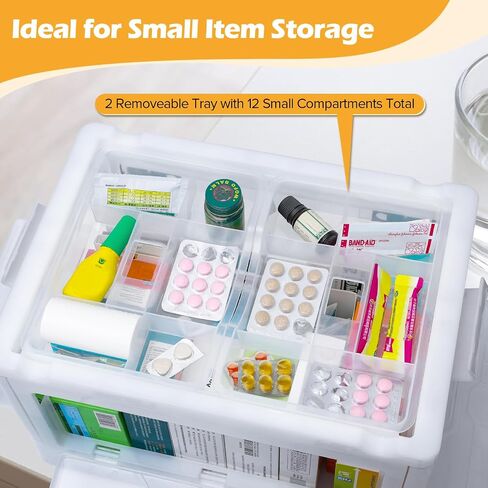 Medicine Storage Box with Handles, Large Capacity First Aid Box, Clear Medical Supply Organizer with Removable Tray, Multipurpose Plastic Medicine Chest with Wheels in Saudi Arabia