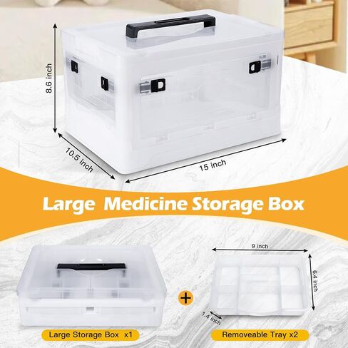 Medicine Storage Box with Handles, Large Capacity First Aid Box, Clear Medical Supply Organizer with Removable Tray, Multipurpose Plastic Medicine Chest with Wheels in Saudi Arabia