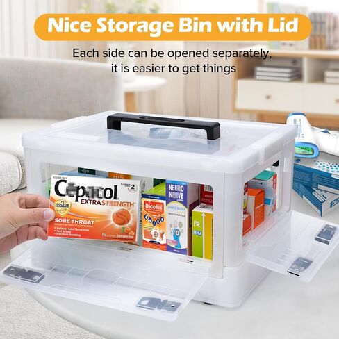 Medicine Storage Box with Handles, Large Capacity First Aid Box, Clear Medical Supply Organizer with Removable Tray, Multipurpose Plastic Medicine Chest with Wheels in Saudi Arabia