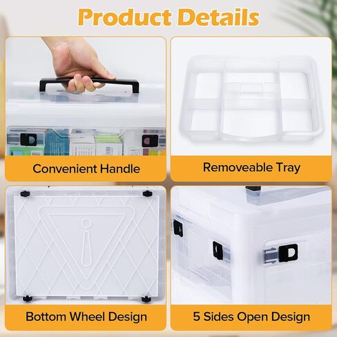 Medicine Storage Box with Handles, Large Capacity First Aid Box, Clear Medical Supply Organizer with Removable Tray, Multipurpose Plastic Medicine Chest with Wheels in Saudi Arabia