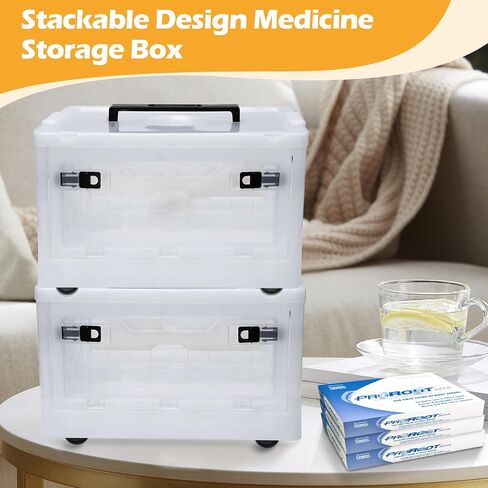 Medicine Storage Box with Handles, Large Capacity First Aid Box, Clear Medical Supply Organizer with Removable Tray, Multipurpose Plastic Medicine Chest with Wheels in Saudi Arabia