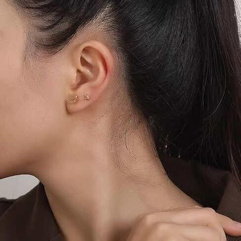 16G Starfish Cartilage Tragus Small Earring for Women Men Titanium Simple Statement Star Flat Back Stud Earrings Internally Threaded Hypoallergenic Nose Helix Conch Labret Piercing Jewelry in Kuwait