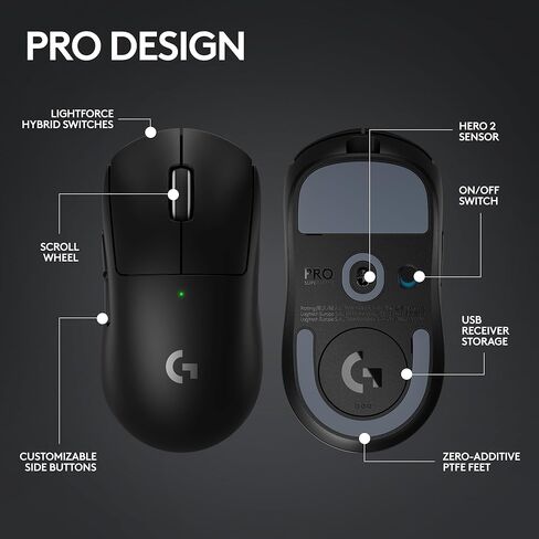 Logitech G Pro X Superlight 2 Lightspeed Wireless Gaming Mouse ، و 8K استقصاء ، والوزن الخفيف ، ومفاتيح Lightforce Hybrid ، ومستشعر Hero 2 ، 888 IPS ، 44000 نقطة في البوصة ، وشحن USB-C ، و PC & Mac (متجدد) in Kuwait