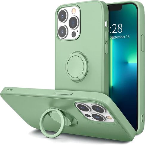 Hython for iPhone 13 Pro Max Case with Ring Stand [360° Rotatable Ring Holder Magnetic Kickstand] [Soft Microfiber Lining] Shockproof Rubber Protective Phone Case Cover for Women, Pink Sand in Kuwait