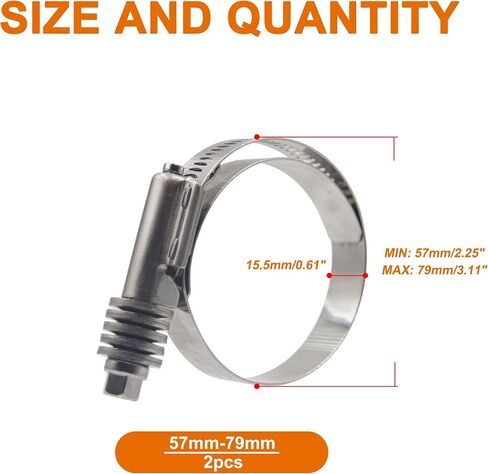 ISPINNER 2 Pack Heavy Duty Worm Gear Clamps, Adjustable Range 57-79mm(2-1/4"-3-1/8") Stainless SteelHose Clamps for Water Pipe, Plumbing, Automotive and Mechanical Application in Saudi Arabia