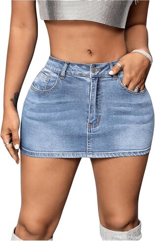 SHENHE Women's Ripped Low Rise Zip Fly Denim Skirt Sexy Y2k Vintage Jean Mini Skirt in Kuwait