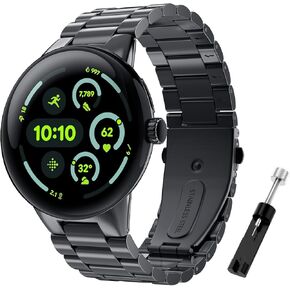 TiMOVO Metal Watch Band Compatible with Google Pixel Watch 41mm, Stainless Steel Removable Replacement Watch Band for Google Pixel Google Pixel Watch 3/2/1 41mm, Black