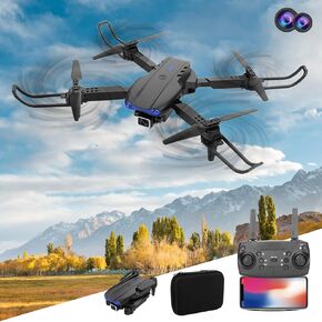 Mini Drone مع كاميرا مزدوجة ، طائرة بدون طيار مع الكاميرا للبالغين ، طائرة FPV قابلة للطي مع حالة حمل ، واحدة مفتاح الإقلاع/الأرض ، ذبابة الدائرة ، ذبابة الطريق ، الطائرات بدون طيار للخارج/التخييم/الحفلة (أسود)