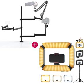 PICTRON ULANZI DSLR Desk Mount Camera Live Broadcast Boom Arm + ULANZI U200 Camera Smartphone Video Rig LED Ring Light