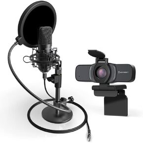 Amcrest 1080P Webcam with Privacy Cover & Omnidirectional Microphone, Web Cam USB Camera, Computer HD Streaming Webcam for PC Desktop & Laptop, Pop-Filter, Shock Mount (AM430-PS-AWC201-B)