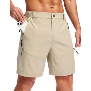 Pudolla Men's Hiking Cargo Shorts Lightweight 7" Travel Casual Shorts for Men Golf Work Outdoor with 5 Zipper Pockets