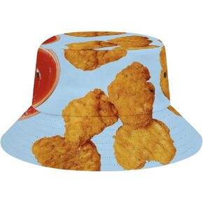 Cute Dinosaur Chicken Nuggets Men's Women's Bucket Hat Summer Vacation Travel Beach Sun Hat Packable Lightweight Outdoor Hat