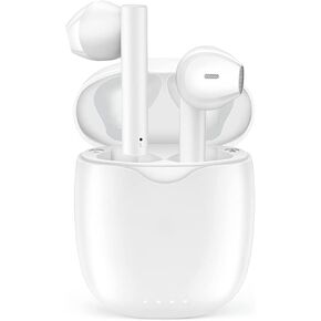 Bluetooth Headphones, TWS Wireless Earbuds Bluetooth, 30 Hours Playtime with Charging Case, Earphones Suitable for Work, Sports for Android iOS Phones (White)