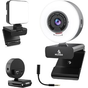 NexiGo 1080P Webcam Kits, N960E Pro 60FPS Webcam with Mic/Headset Jack and Extra USB Port, 1080P Web Camera with Light, Built-in Privacy Cover, Video Conference Lighting, for Zoom/Skype/Teams