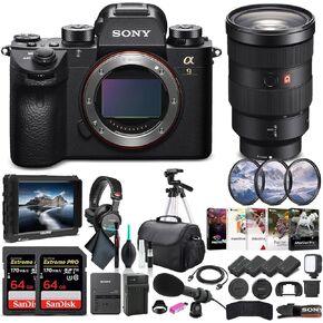 Sony Alpha a9 II Mirrorless Digital Camera Body Only ILCE9M2/B, Sony FE 24-70mm Lens, 4K Monitor, Pro Headphones, Pro Mic, 2 x 64GB Memory Card, 3 x NP-FZ-100 Battery, and More