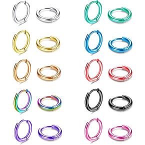 EIELO 10 Pairs Stainless Steel Small Hoop Earrings for Men Women Huggie Earrings Cool Mens Earrings Set Multicolor Huggie Hoop Earrings Piercing Cartilage Helix Lobes Sleeper Hoop Earrings Set 2-4mm