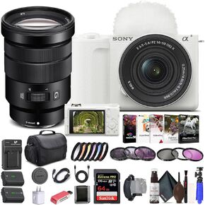 Sony Alpha ZV-E10 II Mirrorless Camera with 16-50mm Lens (White) (ZVE10M2KW) - Sony 18-105mm Lens, 64GB Memory Card, Color Filter Kit, Filter Kit, Photo Software, Bag, NP-FZ100 Battery, More