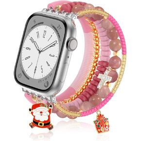 Beaded Watch Band Compatible with Apple Watch 38mm 40mm 41mm 42mm 44mm 45mm 46mm for Women iWatch Strap, Preppy Handmade Elastic Stretch Bracelet for iWatch SE Series 10 9 8 7 6 5 4 3 2 1