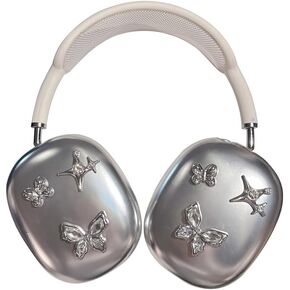 for AirPods Max Case Sliver,Silvery Plated Butterfly Star Pattern,Cool Solid Color Shiny Shock-Proof Shell, Cute Lady Girl Animal Headphone Protective Cover for AirPod Max