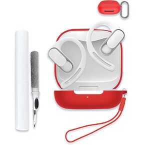 Case Cover for SHOKZ OpenFit Air,Full Protective Soft Silicone Skin Case Shock-Absorbing Protective Case with Keychain,Lanyard and Cleaning Pen [Front LED Visible]-RED