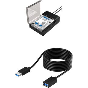 USB 3.0 Extension Cable A Male to A Female [Black] 10 Feet +USB 3.0 to SATA External Hard Drive Lay Flat Docking Station for 2.5 or 3.5in HDD, SSD