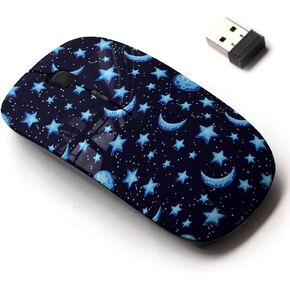 2.4G Wireless Mouse with Cute Pattern Design for All Laptops and Desktops with Nano Receiver - Moon Stars