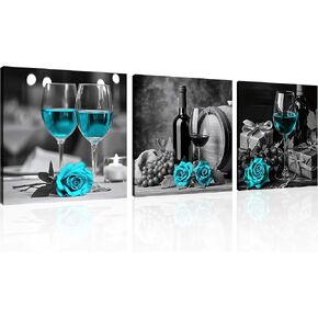OWNANRTHM Rose Wine Picture Red Wine Rose and Candle Picture Painting Wall Art Rose Wall Art Red Wine Glass Art for Living Room Bedroom Home Wall Decor Stretched and Framed 12" x 12" x 3 Pieces