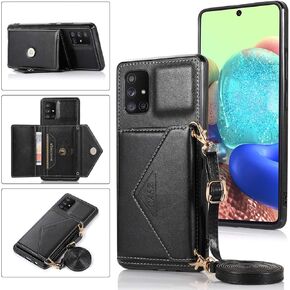 Compatible with Samsung Galaxy A32 5G Case Luxury Crossbody Case Wallet Leather Flip with Card Slot Long Shoulder Strap Chain (Black)