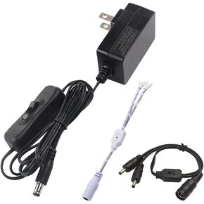 UL Power Adapter US Wall Plug for LED Lights, 120V ac to 12V dc 2A, 24 Watts, 5521 (5.5 x 2.1 mm) Cable with On/Off Switch, Black