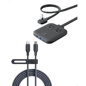 Anker USB C to USB C Cable (240W,10ft), Bio-Braided USB C Charger Cable Fast Charge, Anker Nano Charging Station, 6-in-1 USB C Power Strip 67W Max with Flat Plug and 5 ft Thin Extension Cord, 2 AC, 2