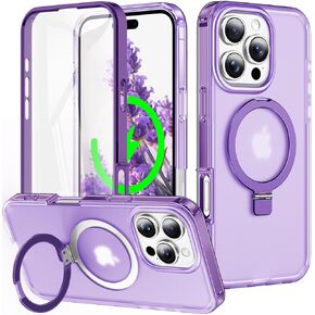 for iPhone 16 Pro Full Body Shockproof Case with Magnetic Invisible Stand [Compatible with MagSafe] Built-in Screen Protector Military Drop ProtectionTranslucent Phone Cover -Hot Pink