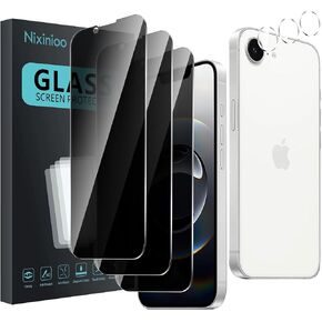 3 عبوات من واقي شاشة الخصوصية لهاتف iPhone 16e/iPhone 17e [6.1 بوصة] مع 3 قطع من واقي عدسة الكاميرا، طبقة زجاجية مقواة مضادة للتجسس، صلابة 9H، واقي أسود، مضاد للخدش، خالي من الفقاعات in Saudi Arabia