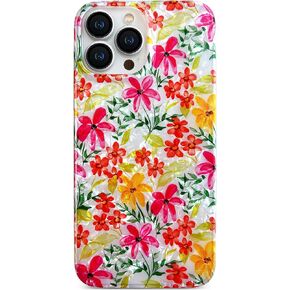 Qokey for iPhone 15 Pro Max Case,Clear Flower Cover for Girl Women,Cute Shell Pattern Sparkle Crystal Soft Fit Lightweight TPU Anti-Scratch Phone Protection,Pink Floral