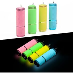 AHIER 9 LED Glow in Dark Flashlights, Rubber Coated Small Flashlights with Straps, Portable Handy Lights for Camping, Hiking, Indoor, Assorted Colors (4 Colors 8 PCS)