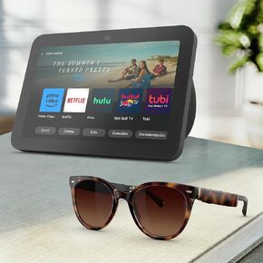 Amazon Echo Frames (newest model) + Echo Show 8 (newest model), Smart Glasses with Alexa, Cat Eye frames in Brown Tortoise with polarized sunglass lenses