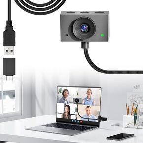 Webcam 1080P for PC, Eye Contact Webcam for Desktop Computer (Silvery)