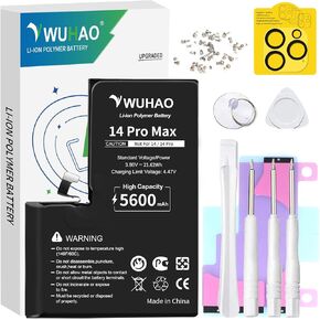 WUHAO Replacement for iPhone 14 Pro Max Battery,5600mAh Upgraded Capacity for iPhone 14 Pro Max A2894 A2651 A2893 A2895 Battery with Camera Lens Protector + Screws + Professional Repair Tool Kit