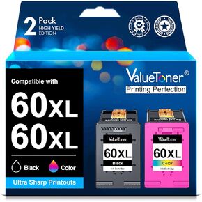 Valuetoner Remanufactured 60XL Ink Cartridge Replacement for HP 60 Ink Cartridge Combo Pack Color and Black 60XL High Yield for PhotoSmart D110 C4680C Deskjet D2680 F2430 Envy 110 120 Printer (2 Pack)