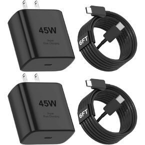45W USB C Super Fast Charger PD3.0 with 6FT Type C Charging Cable Cord for Samsung Galaxy S25 Ultra/S25/S25+/S24/S24+/S24Ultra/S23+/S23 Ultra/S22 Ultra Galaxy Tab PPS Wall Charger[2 Pack]