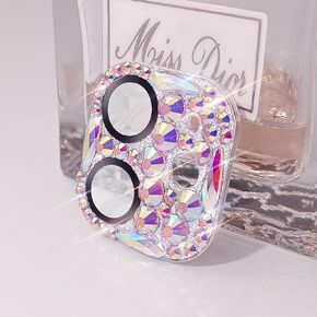 Cavdycidy Bling Diamond Camera Lens Protector for iPhone 12 ＆ iPhone 12 Mini ＆ iPhone 11, Metal Glitter Gem Camera Cover，9H Tempered Glass Lens Full Screen Protector with 3D Rhinestone Sparkle