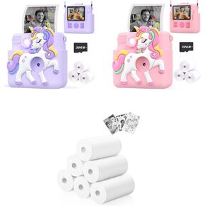 Kids Instant Camera Lilac and Pink, Extra 6 Rolls Thermal Photo Paper