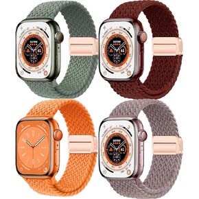 4 حزمة مضفر النطاق المغناطيسي متوافق مع نساء Apple Watch Men 49mm 46mm 45mm 44mm 42mm (2024 Series 10) 41mm 40mm 38mm ، حزام حلقة رياضية نايلون تمتد لـ IWatch Ultra 2/1 10 9 8 SE 7 6 5 3 2 1 1 1 1