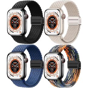 4 حزمة مضفر النطاق المغناطيسي متوافق مع نساء Apple Watch Men 49mm 46mm 45mm 44mm 42mm (2024 Series 10) 41mm 40mm 38mm ، حزام حلقة رياضية نايلون تمتد لـ IWatch Ultra 2/1 10 9 8 SE 7 6 5 3 2 1 1 1 1 in Kuwait