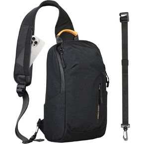 Crossbody Sling Bag for Men Women, Shoulder Chest Bag with Strap Phone Pocket, Lightweight One strap Backpack, Casual Daypack for Sports Hiking Walking Biking Travel Cycling-Black