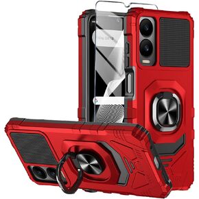for Cricket Icon 6 Phone Case/AT&T Verge Case with Tempered Glass Screen Protector,Military Grade Heavy Duty Shockproof Protective Cover,with Ring Kickstand (Cricket Icon 6, Black)