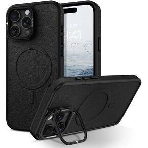 BENTOBEN Magnetic for iPhone 16 Pro Max Case, Leather Phone Case iPhone 16 Pro Max with Camera Stand Kickstand [Compatible with MagSafe][Genuine Full Grain Leather] Shockproof Protective Cover, Black
